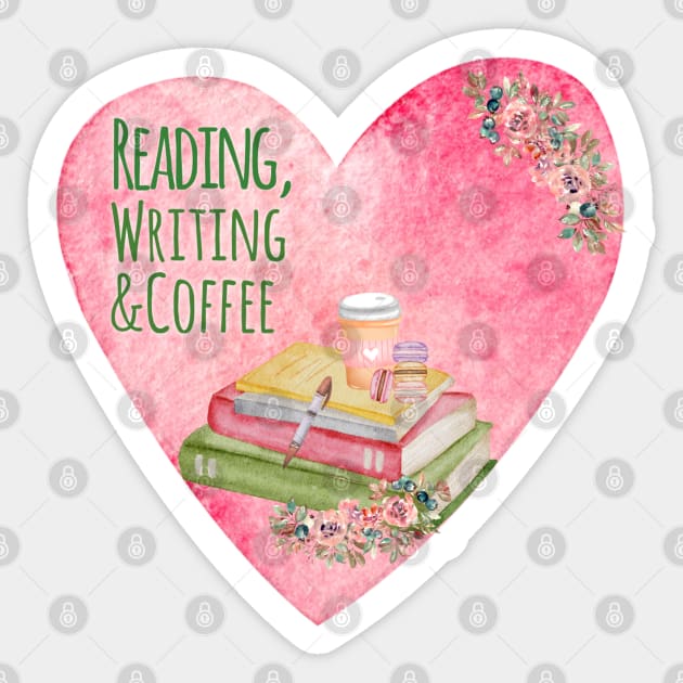 Reading, Writing & Coffee Sticker by StuffWeMade